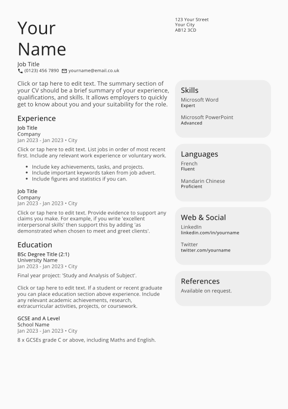 Free Editable Cv Template Uk